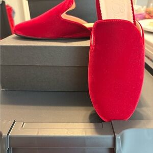 JCrew new in box holiday red velvet mules- beautiful!